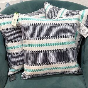 Real living 3 Striped Throw Pillows in blue and Teal 17” square